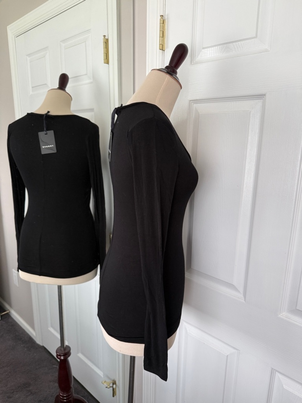 Trouve Sheer Tee Deep V Neck Layering Black - Picture 9 of 12